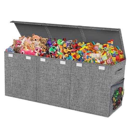 Extra Large Collapsible Toy Chest for Kids Sturdy Gray Storage Box