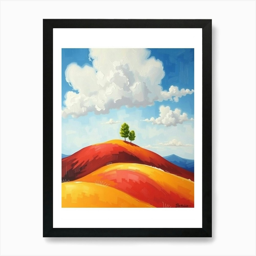 Two Trees on a Hill Framed Art Print Canvas Wall Decor Picture