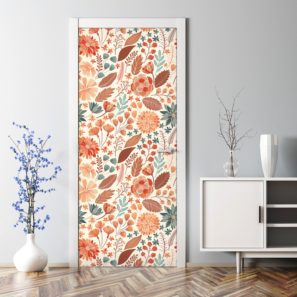 Bohemian Flowers Bubble Free Door sticker Floral Decal Watercolour decor