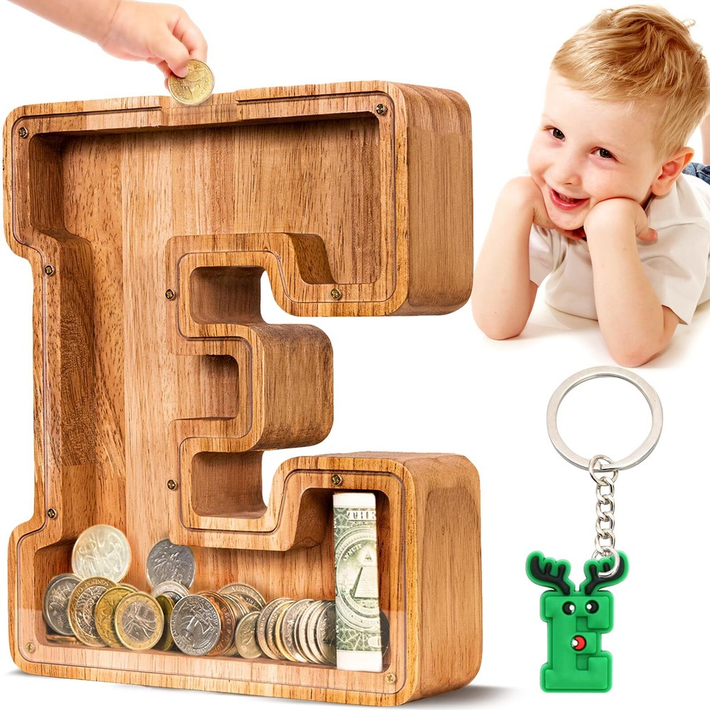 Wooden Letter Piggy Bank| Piggy Bank for Boys Girls | Alphabet E Money Bank|