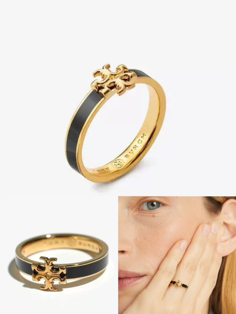 Tory Burch Lady Enamel Black Color Ring Size 8 /7 （plz Leave Message) Double T