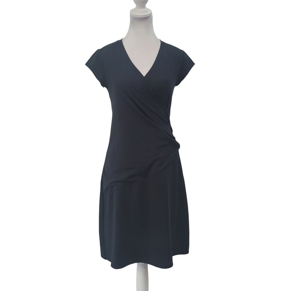 Athleta Size EST S Short Sleeve Black Faux Wrap Dress Minimalist Everyday