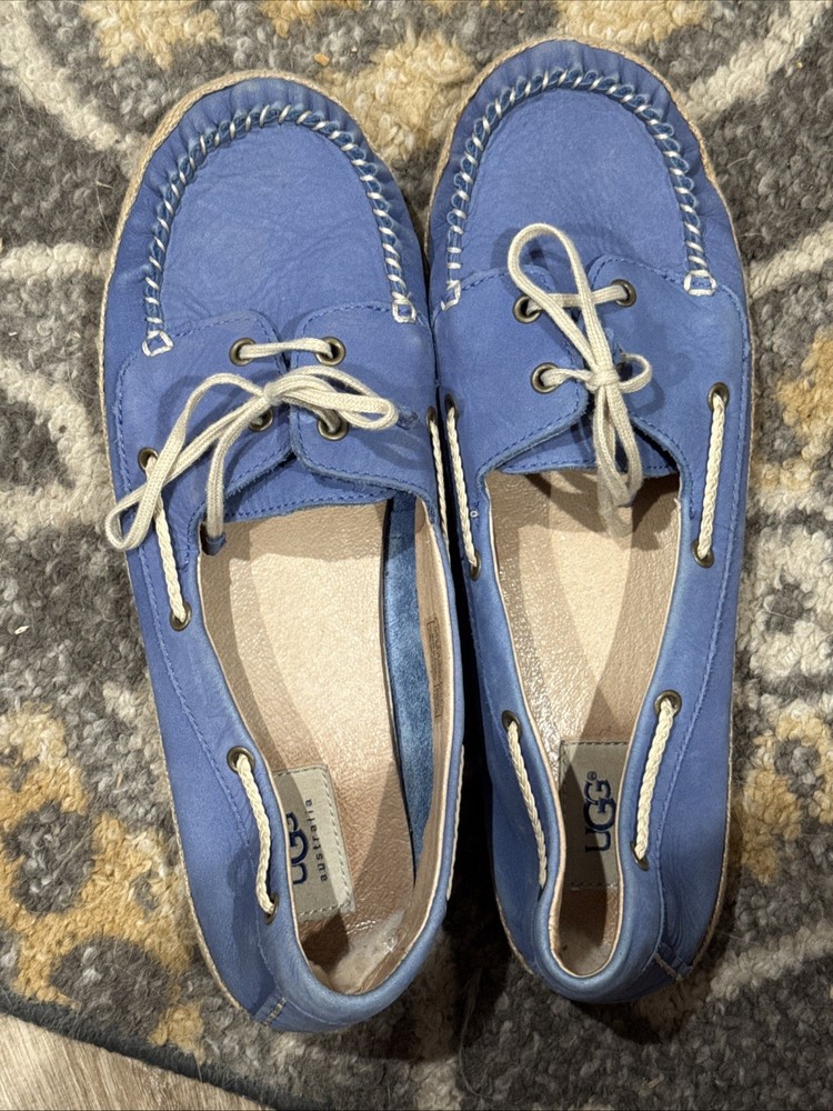 UGG Cornflower Blue Leather Boat Shoes Size 11.