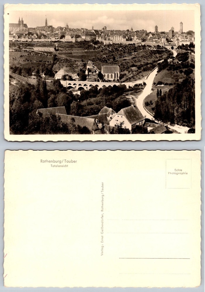 Vintage Rothenburg ob der Tauber Real Photo Postcard Totalansicht RPPC Germany