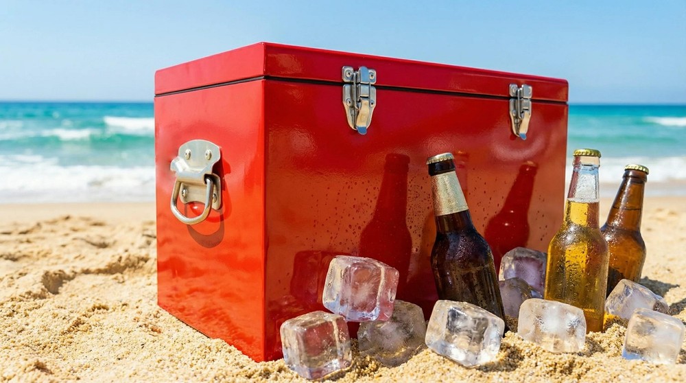 21Qt Retro Red Metal Cooler Box Insulated Beverage Ice Chest Blank Canvas DIY