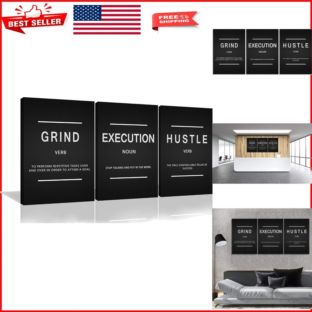 Inspirational 3-Panel Framed Wall Art with Motivational Quotes for Office