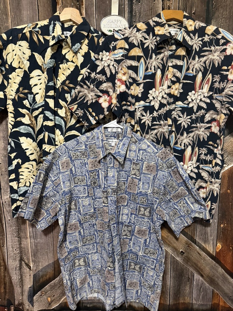 Lot of 3 Men's Hawaiian Shirts sz M Pierre Cardin 100% Cotton VG Short Sleeves