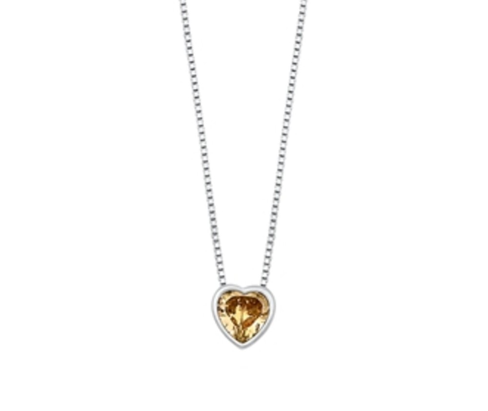 .60 ct. Genuine Champagne Topaz Bezel Heart Necklace-Solid Sterling Silver