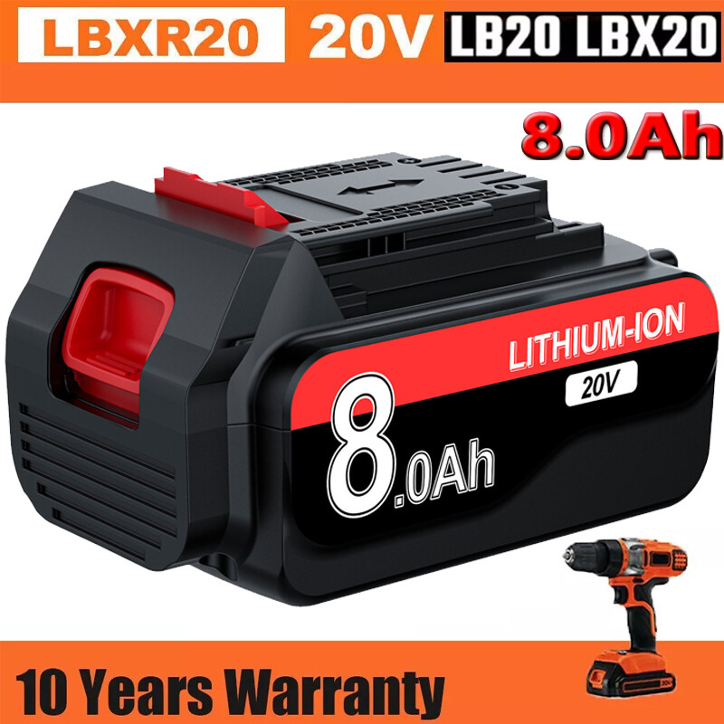 20V 8.0Ah Li-Ion Battery for Black+Decker LB20 LBX20 LBXR20 20V Tools