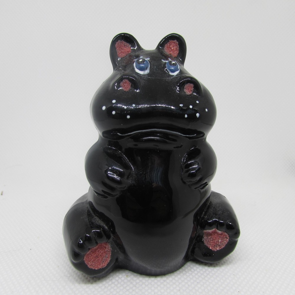 Fenton Black OOAK MARILYN WAGNER Smurf Hand Painted Hippo W1393