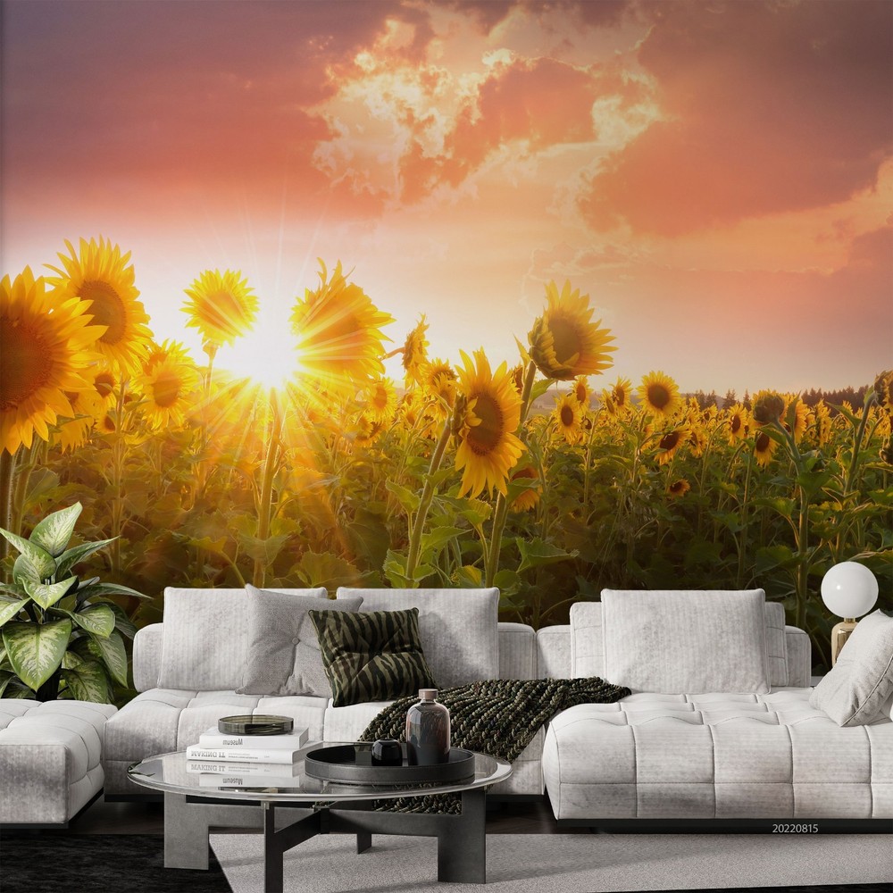 3D Sunflowers Fields Sunset Landscape Wall Murals Wallpaper Murals Wall Sticker