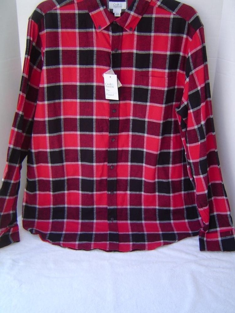 New Mens Croft & Barrow Big&Tall Red And Black Plaid Flannel Shirt 2Xb