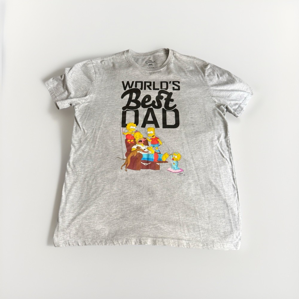 The Simpsons World’s Best Dad Graphic T Shirt Mens Large Gray Homer Tee