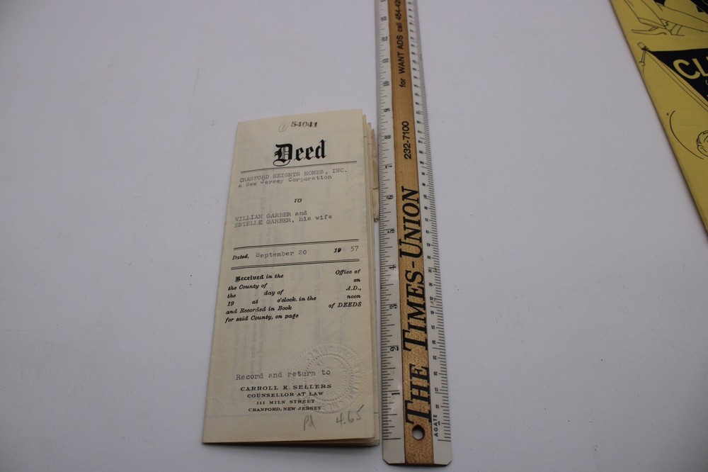 MCM 1957 Vintage New Jersey Deed Document with Authentic Stamps F1D for Collectors