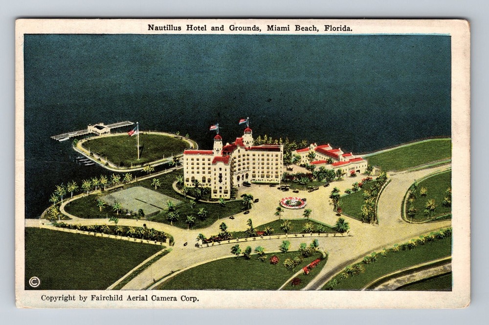 Miami Beach, FL-Florida, Nautilus Hotel Grounds Souvenir Vintage c1926 Postcard