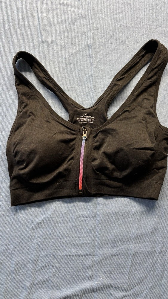 Women’s Seamless Zip Front Sports Bra Black Racerback Wireless Activewear M