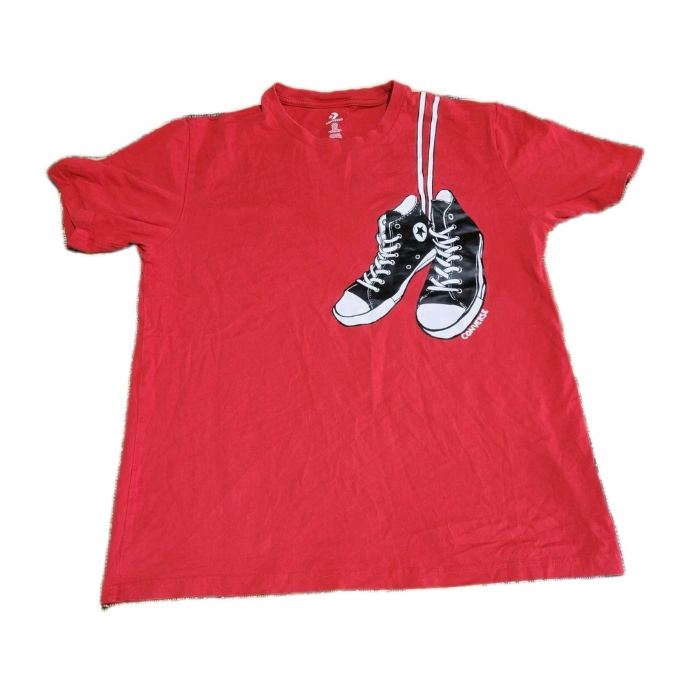 Vtg Converse  Red T-Shirt Hanging Chuck Taylor Shoes Men’s Medium