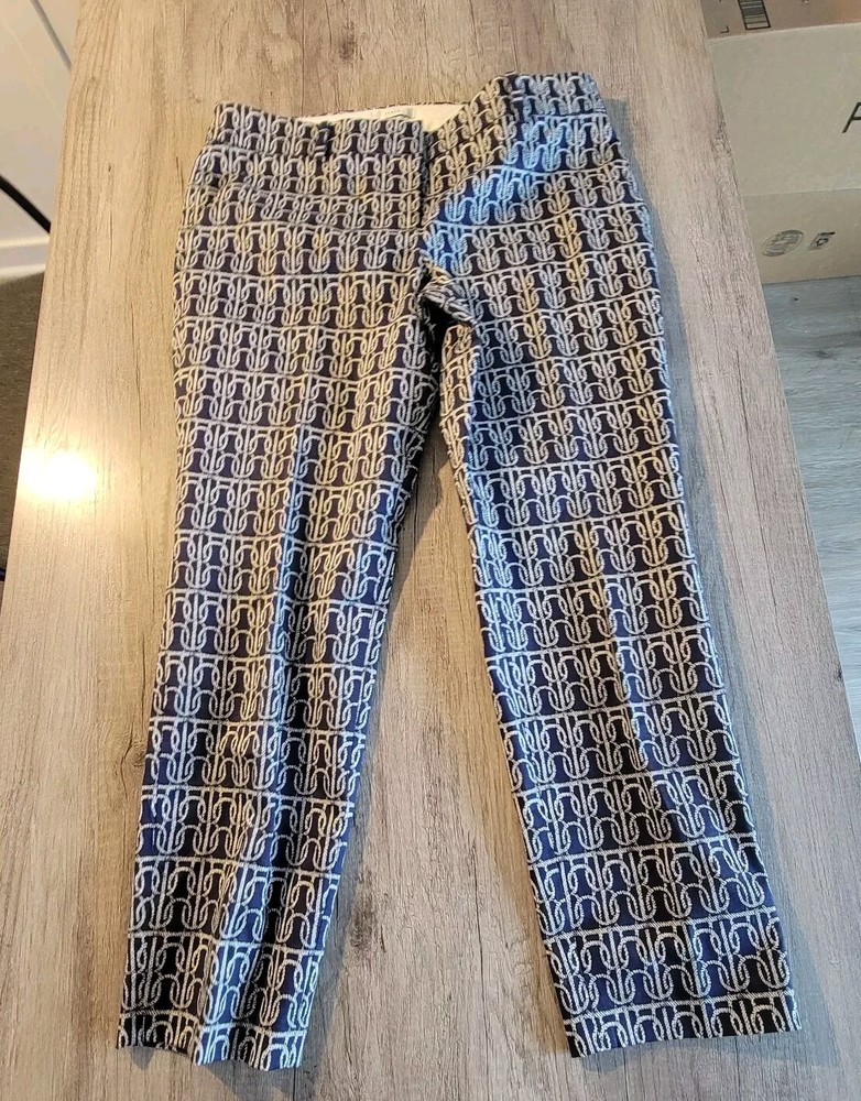 J. Crew Cafe Capri Womens Pants Nautical Rope Print Navy Blue/White Crop Size 8
