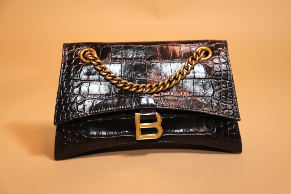 Balenciaga Women's Crush Small Chain Bag Crocodile Embossed in Black Small
