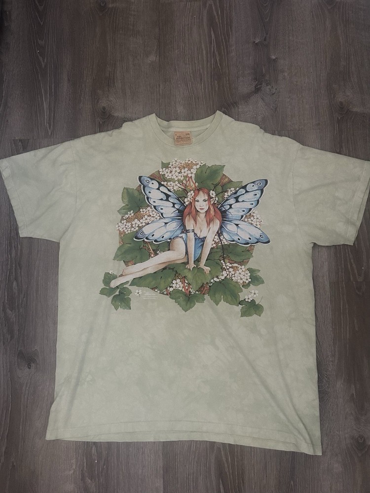 Vintage 2004 The Mountain Men's XXXL Fairy Graphic Tie Dye T-Shirt Light Green