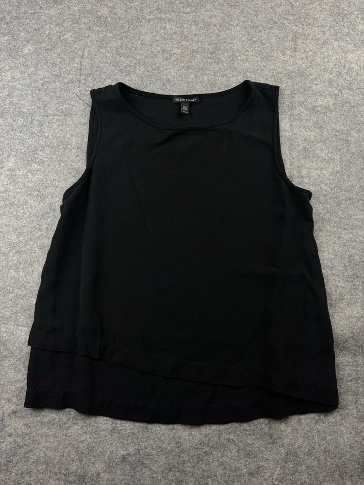 Eileen Fisher Criss Cross Camisole Top Women XS Black 100% Silk Minimalist Class