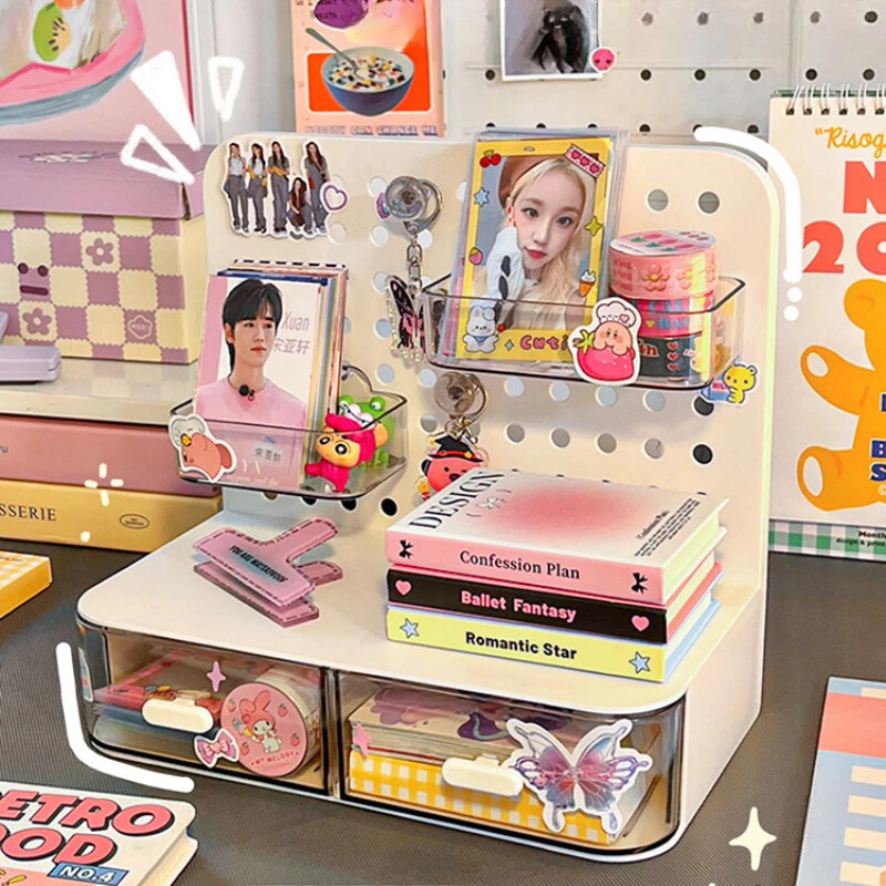 Hook Drawer Hole Board Card Stand Desktop Display Storage Small Idol Box US
