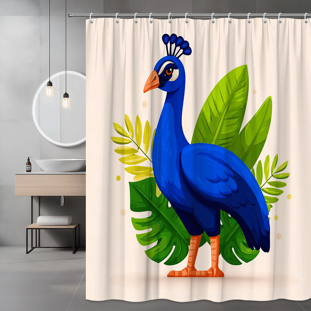 Peacock and Tropical Leaves Shower Curtain Graphic Print