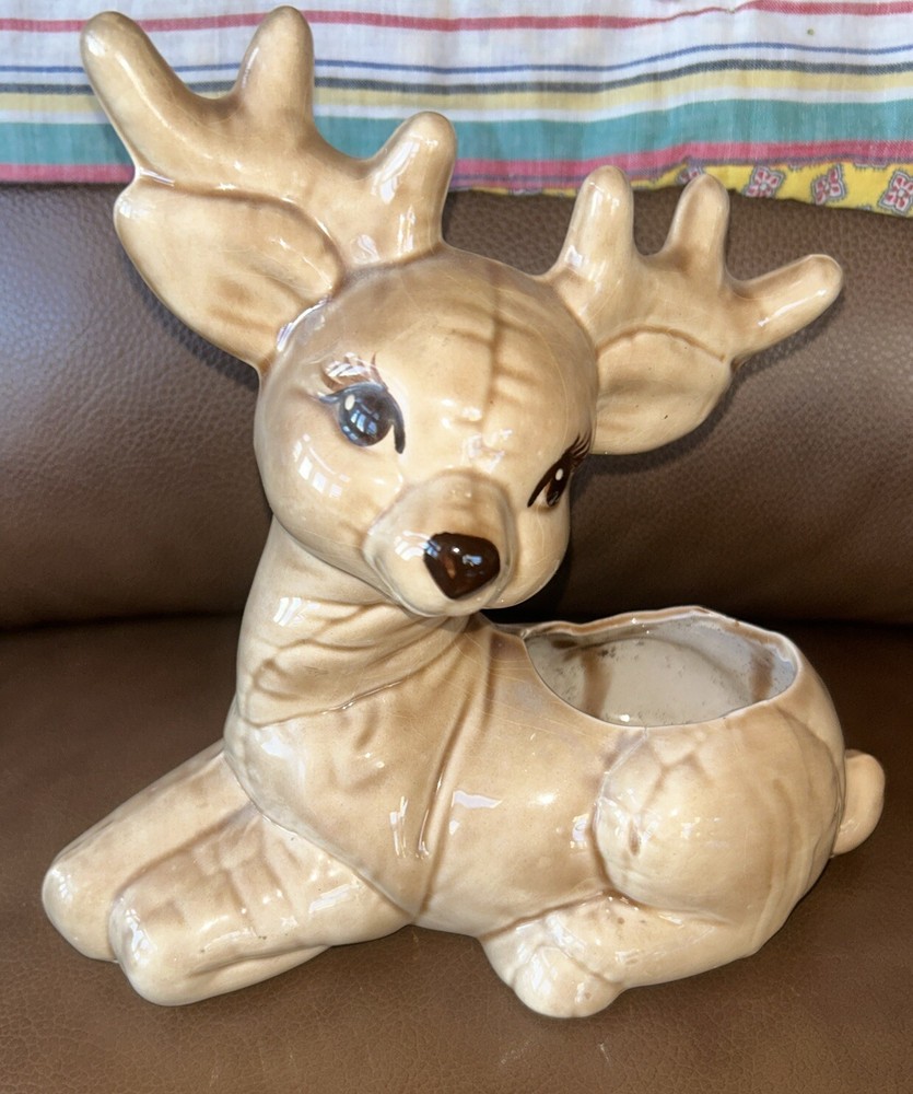 Veg Ceramic Deer Hobbyist Piece Hand Painted Christmas Holiday Reindeer/Planter