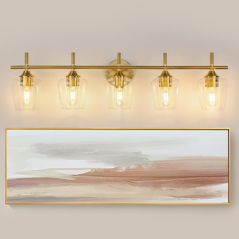 Bathroom Light Fixtures 5-Light Brushed Nickel Vanity Light with Clear Glass ...