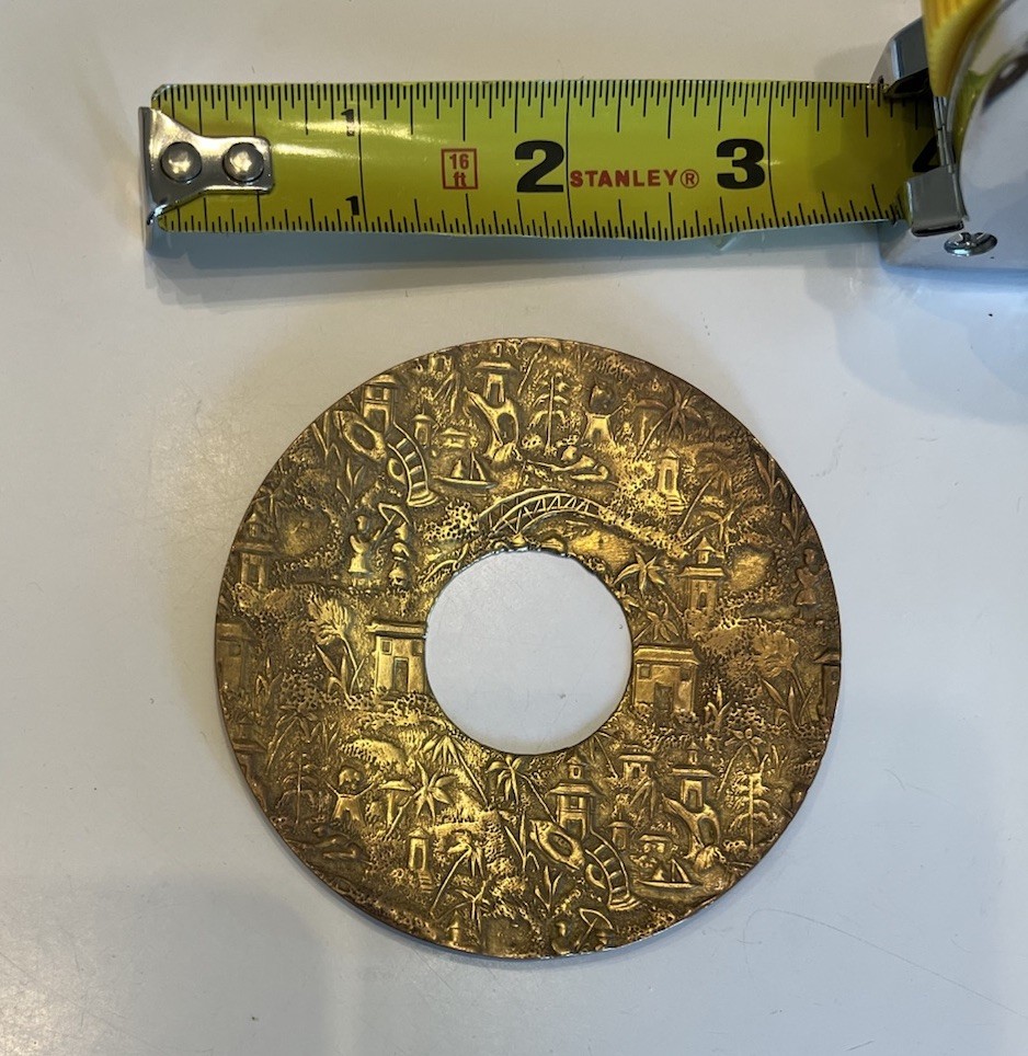 Antique French Brass Candle Wax Catcher With Japanese Designs
