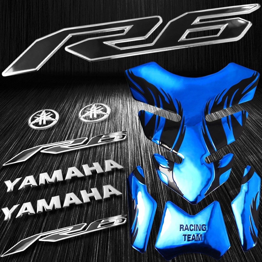 Chrome Blue Tribal Fire Gas/Fuel Tank Pad+3D 8