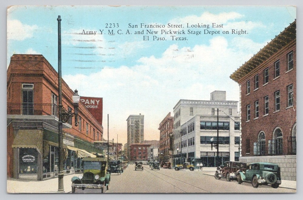 El Paso TX San Francisco Street Pickwick Stage Depot Vintage Postcard 1934