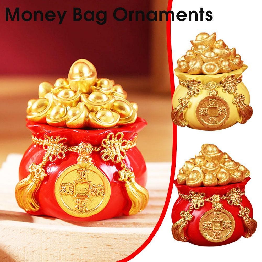 Feng Shui Auspicious Money Tree Gold Ingot Bag Lucky Fortune Desktop Ornament.