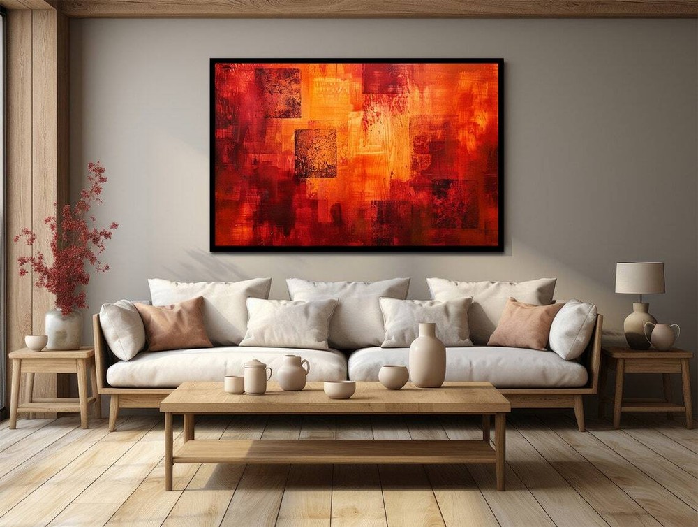 Red-orange square abstract Wall Art Canvas Unframed Print Art