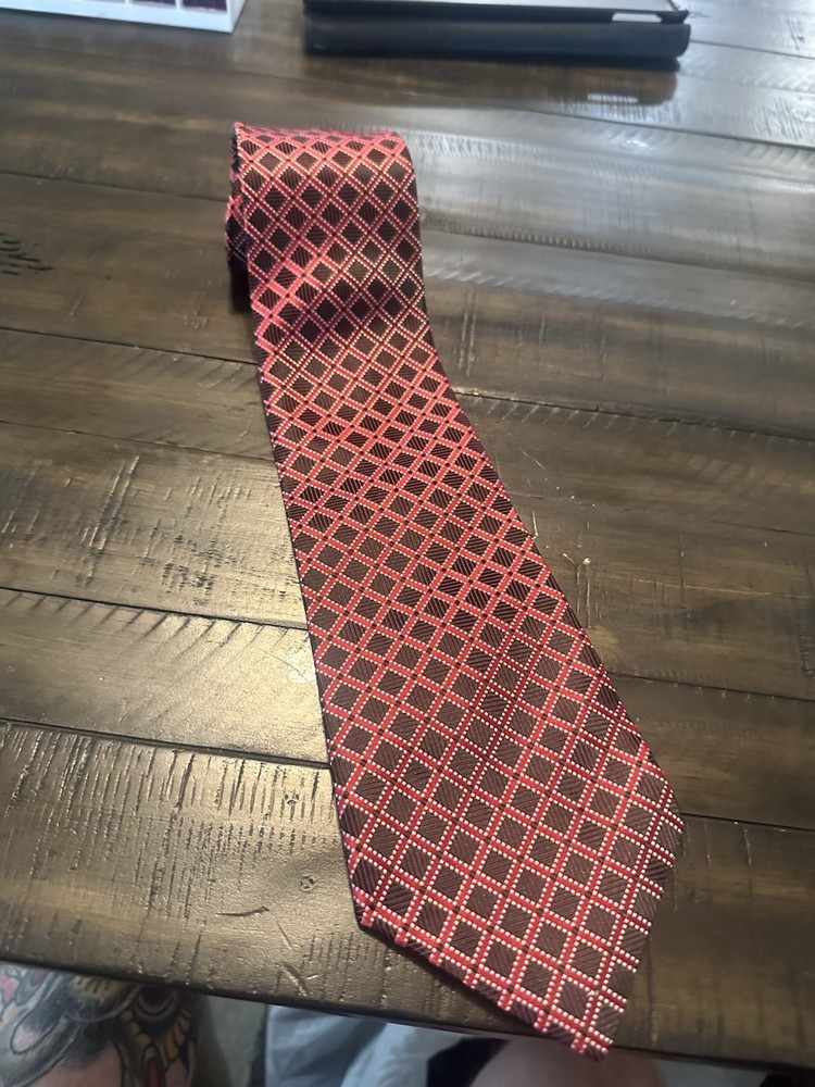 Vintage Giorgio Armani Tie Mens Red black Cravatte Silk Geometric Pattern VTG