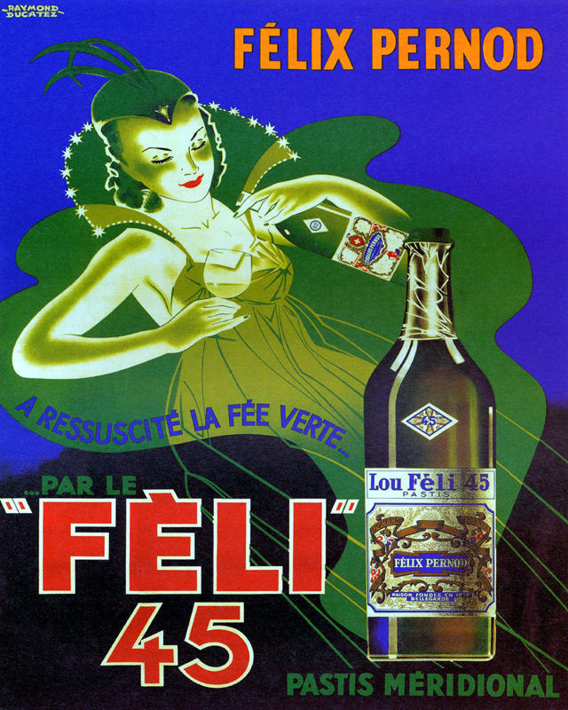 Vintage Felix Pernod Feli 45 Absinthe Green Fairy French Poster Repro Free Shipping-image