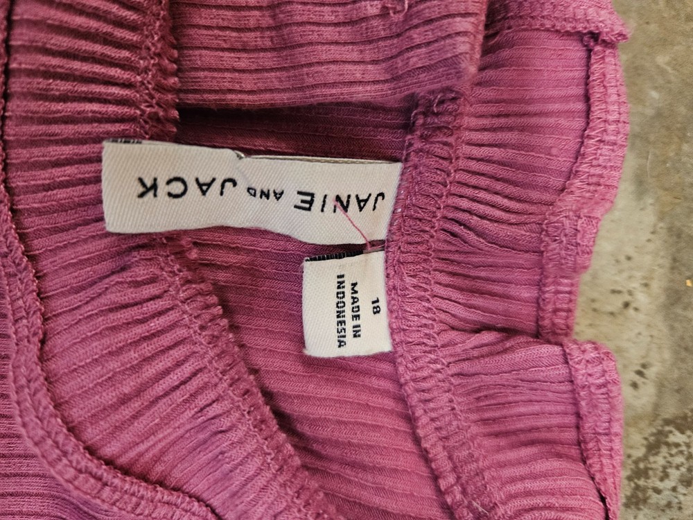 Janie and Jack Ribbed Ruffle Girls Short Top Size 18 Pink & Red