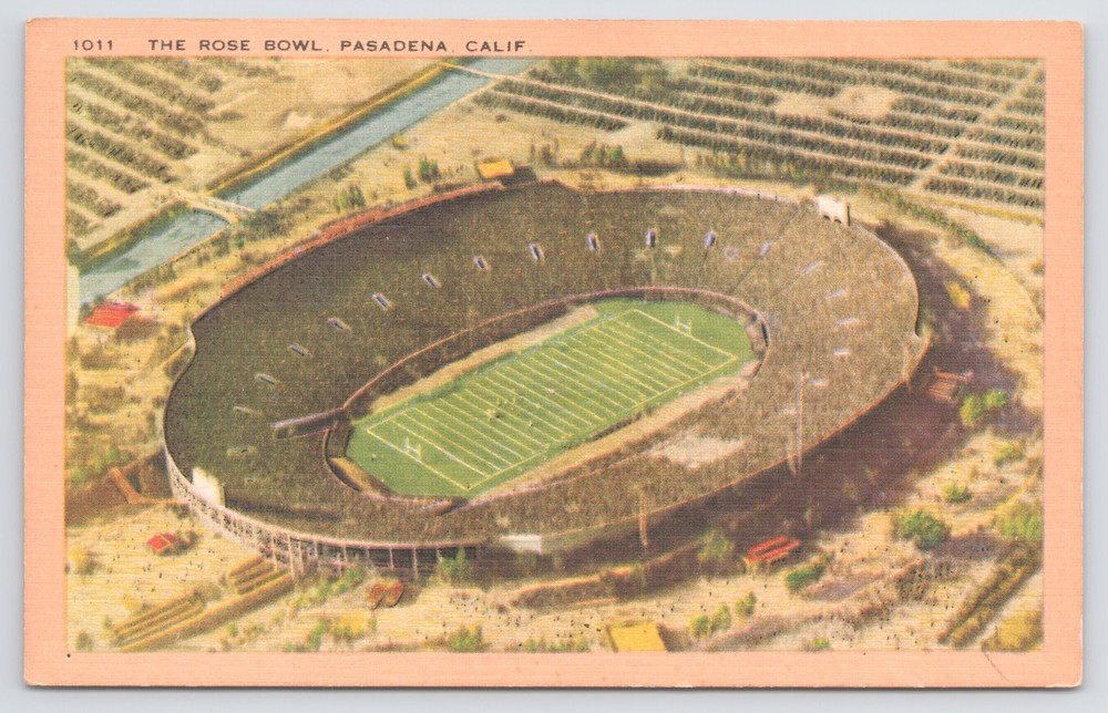 Linen~Air View of the Rose Bowl @ Pasadena California~Vintage Postcard