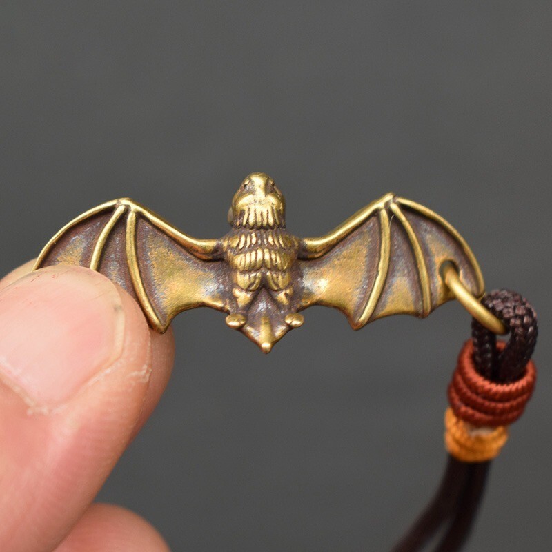 Pure Brass Bat Figurine Keychain Pendant Bag Hanging Tea Pet Miniature Ornament