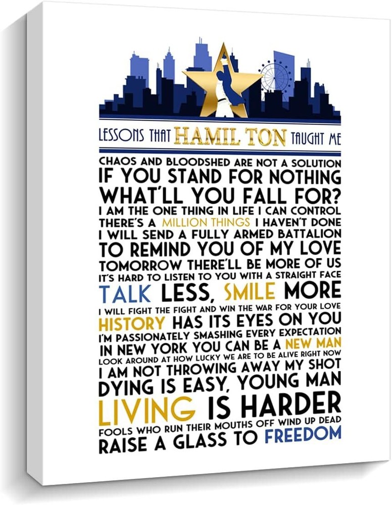 Blue Motivational Wall Art Inspirational Hamilton Lyrics Quotes Canvas Print Art
