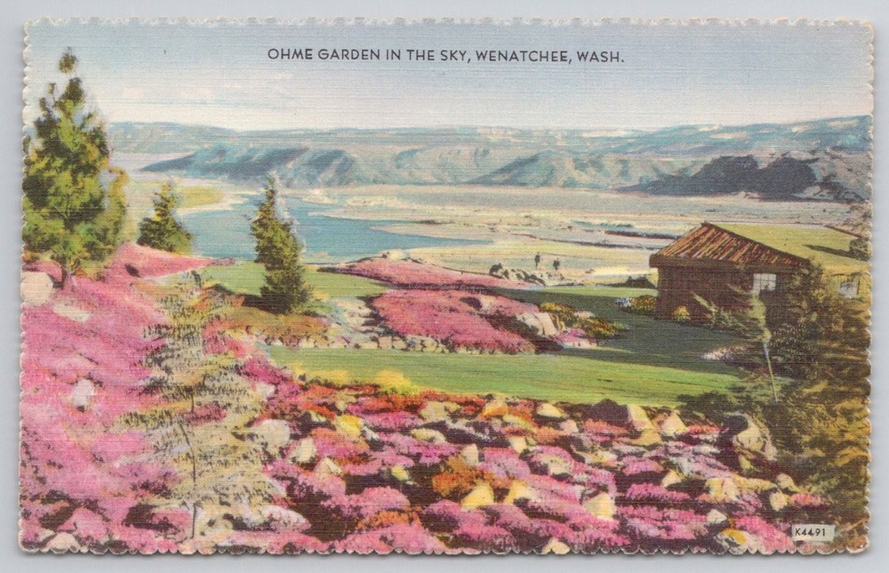 Ohme Garden in the Sky Wenatchee, WA Linen Postcard Columbia River View