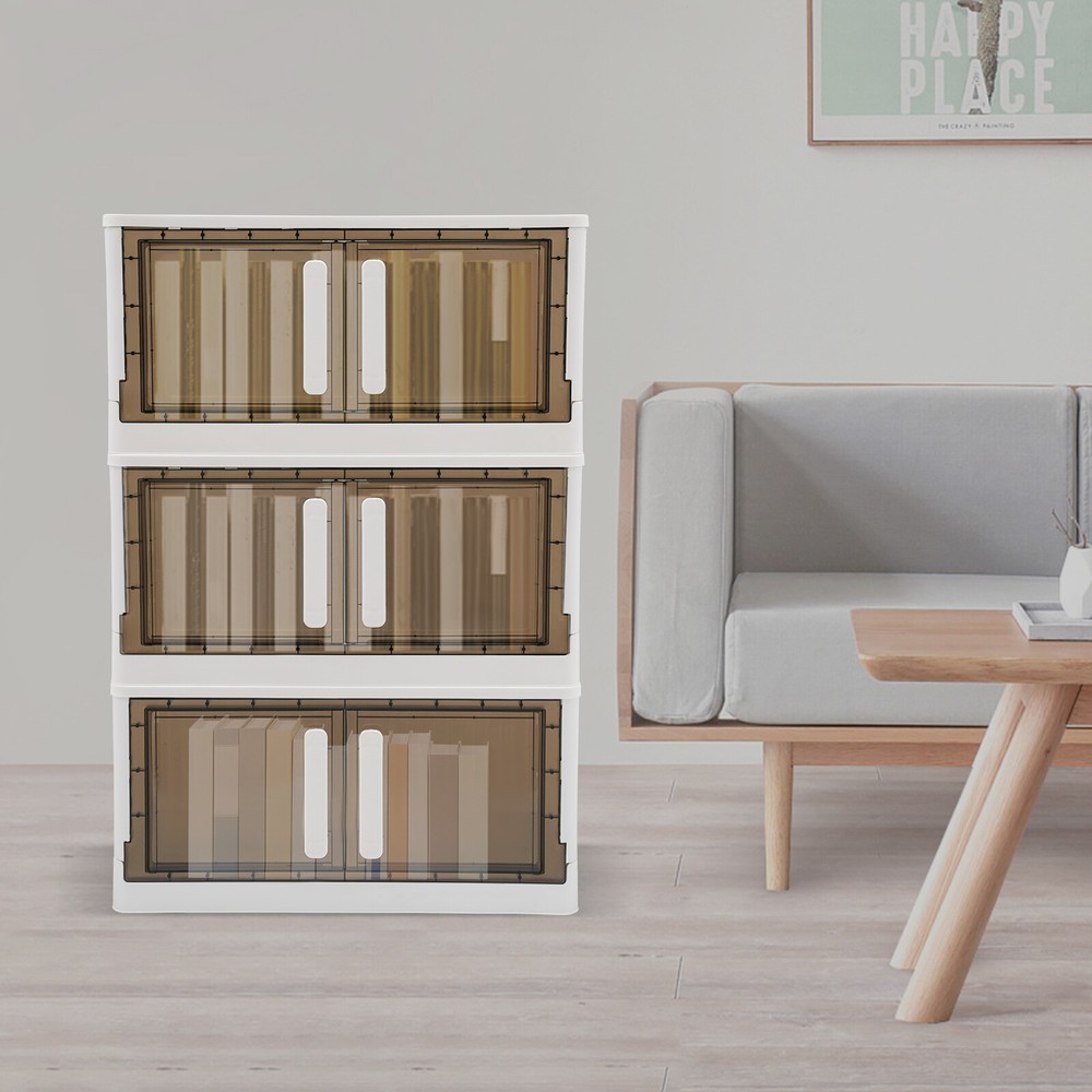 Stackable Storage Cabinet with Lids and Wheels - 3 Bins Organizer