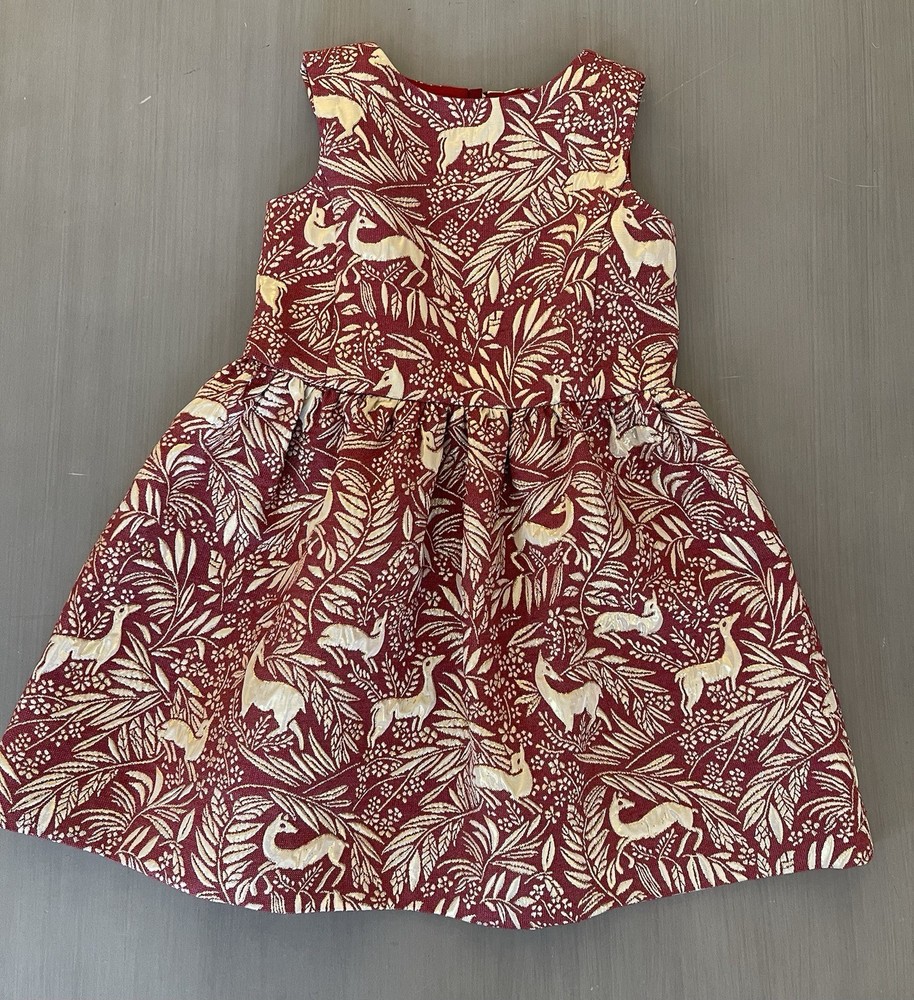 J.Crew Crewcuts Girl’s Metallic Gold Jaquard Dress in Dark Red Size 3