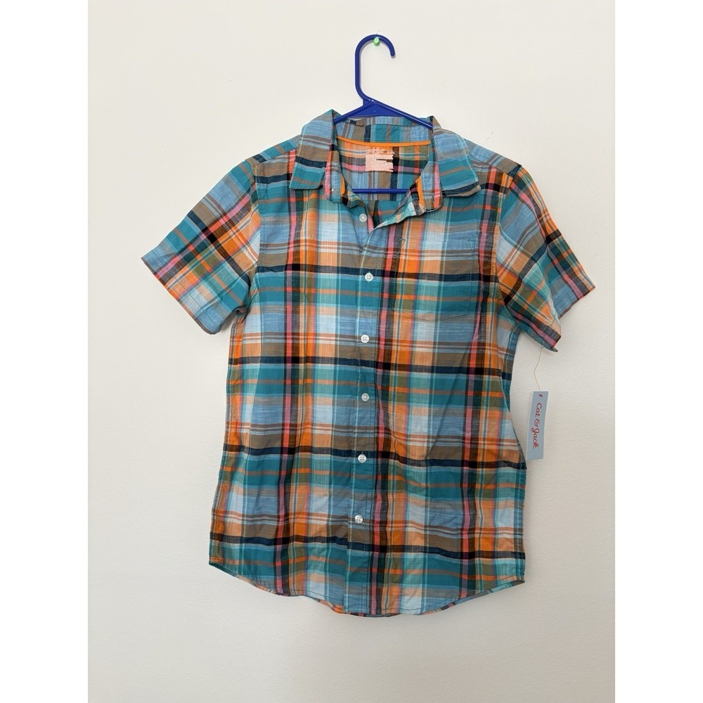Cat & Jack Button Down Shirt Boys Xl Plaid Short Sleeve