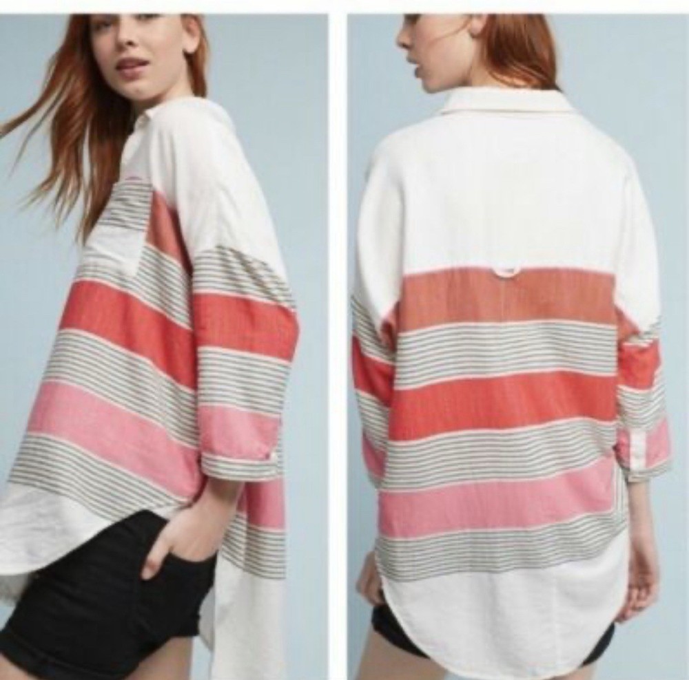 Anthropologie Holding Horses Monroe Striped Button Down Oversized Blouse
