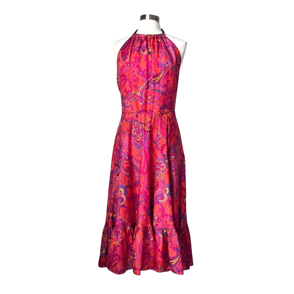 Ralph Lauren LRL Paisley 100% Silk Halter Maxi Dress Old Money Size 16