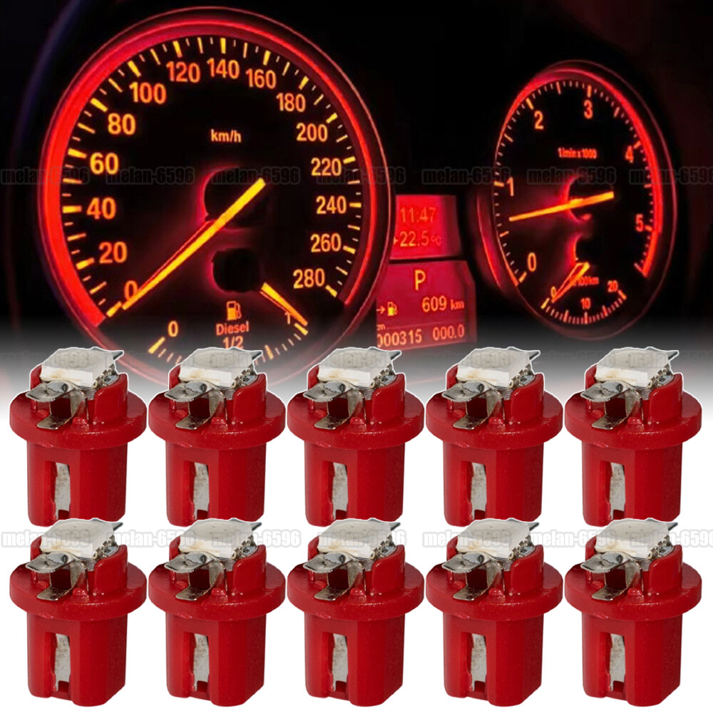 10x T5 B8.5D 5050 SMD LED Red Car Dashboard Instrument Light Bulbs Accessories