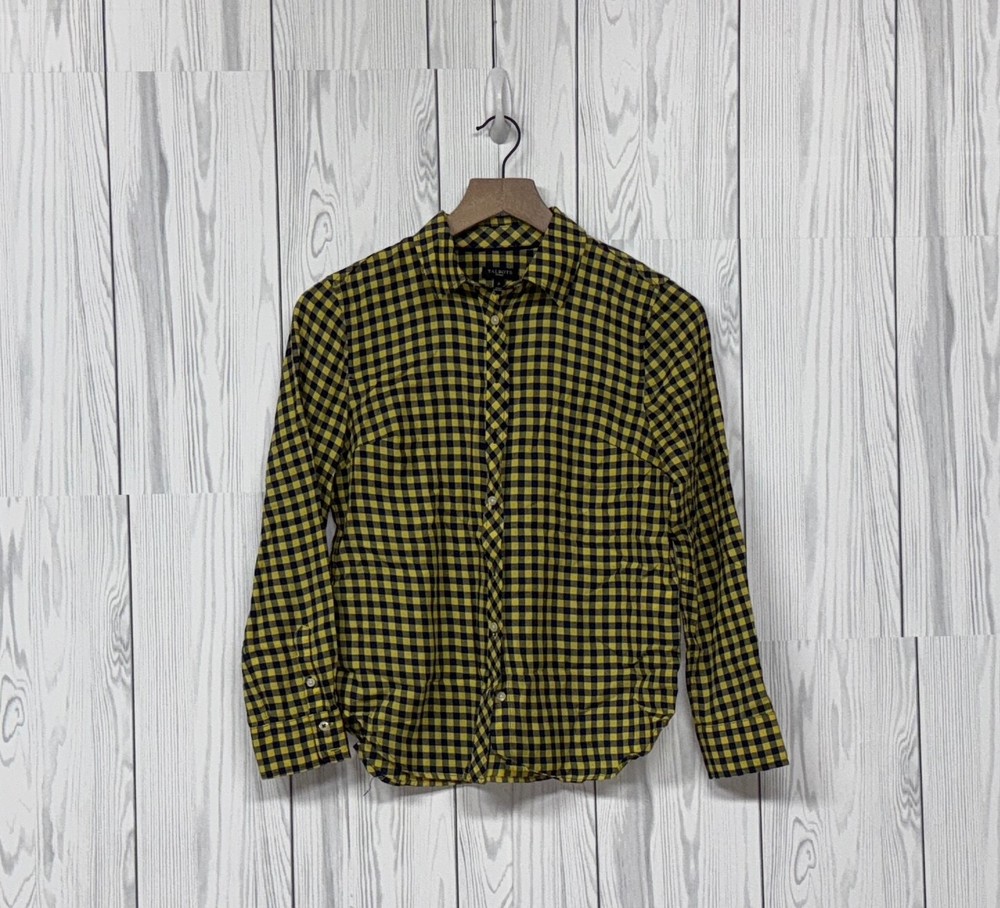 Talbots shirt womens size petite button up long sleeve plaid yellow