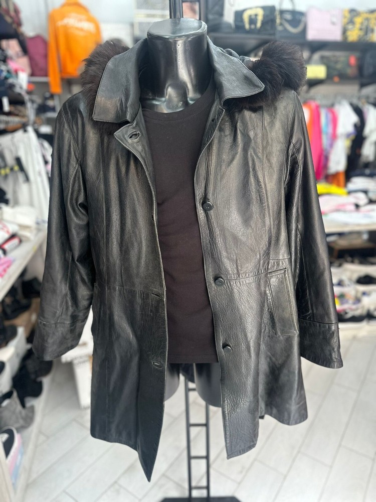 Vintage Black Leather Jacket for Women Size 54 Genuine Pre-Owned LLV155