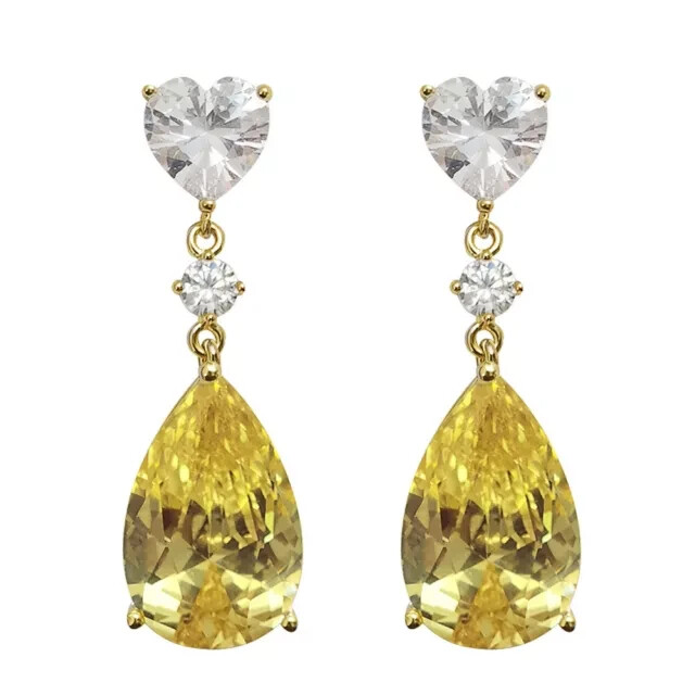 2Ct Pear Cut Simulated Citrine Dangle Earrings in 14K White Gold Plating for Women